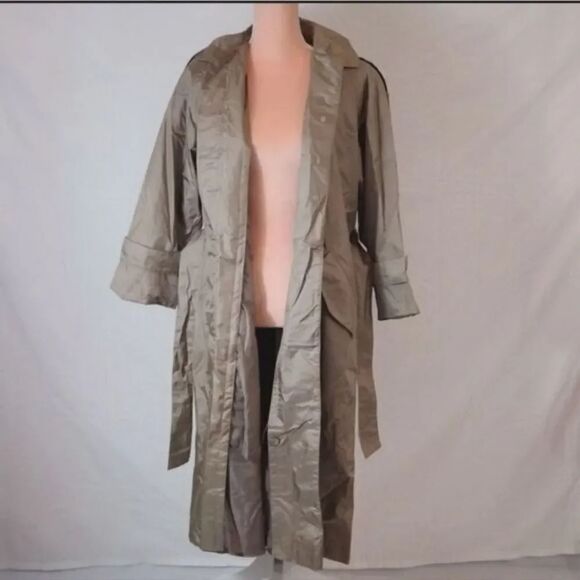 VTG Mervyns 80s Beige Belted Midi Trench Coat Removable Liner SZ 6 Petite - Picture 6 of 14
